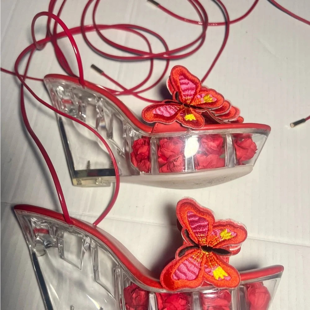 Women’s Red Butterfly Wedge Strappy Sandals